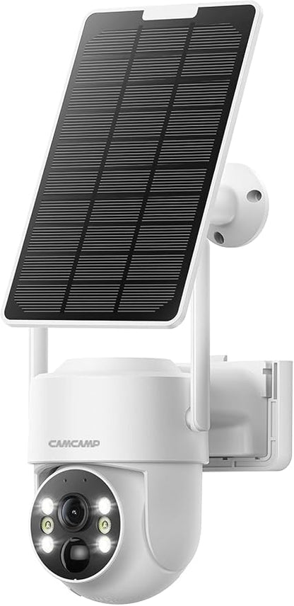 Camcamp Security Cameras Wireless Outdoor, Solar Powered Wireless Security Camera System, 2K PTZ, Color Night Vision, PIR Motion Detection, App Alert, 2-Way Talk, IP66 Waterproof