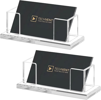 Weiai Acrylic Business Card Holder Stand for Desk, 2 Pieces Modern Clear Base Business Card Organizer Display