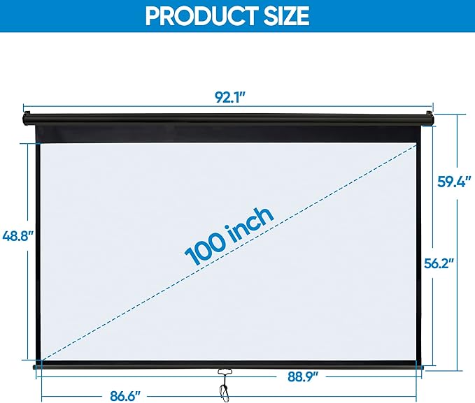 SUPER DEAL 100'' 16:9 HD Projection Screen Foldable Anti-Crease Portable Projector Movie Screen Manual Pull Down for Home Theater Presentation Education Outdoor Indoor Public Display, Black