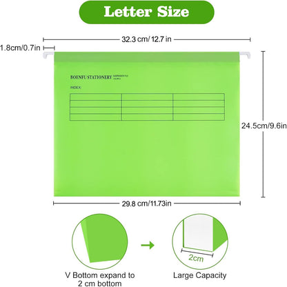 BOENFU 24 Pack Colored Hanging File Folders Letter Size Plastic File Folders with Adjustable Tabs, 2 Markers, Hanging Organizer File Folders for Efficient Filing