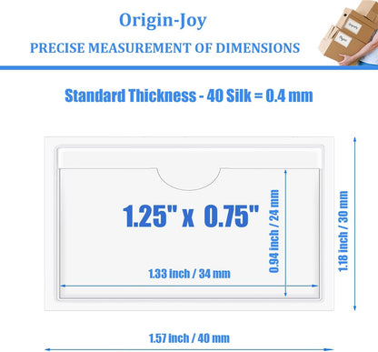 Origin-Joy 60 PCS Self Adhesive Index Card Pockets with Top Open, Clear Plastic Label Holder for Notes, Library and Business, Adhesive Label Pockets & Card Holder (1.25 x 0.75 inch)