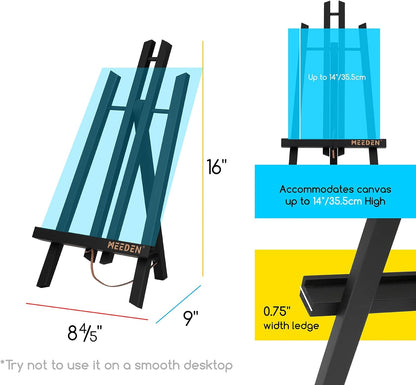 MEEDEN Small Tabletop Easel Stand: 16" x 12 Pack Pine Wood Table Top Display Stand for Painting - Black Mini Wooden Easel for Sign Picture Party Classroom