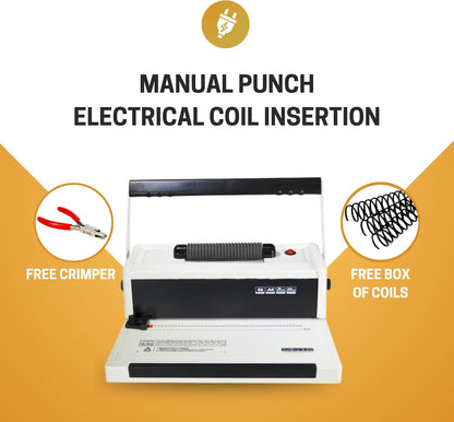Coilbind S20 Spiral Coil Binding Machine for Office – Heavy Duty Hole Punch Electric Coil Inserter – Adjustable Margins – Clean Binding - Free Crimper Tool & 100 Coils – 4:1 Pitch – 20 Sheet Capacity