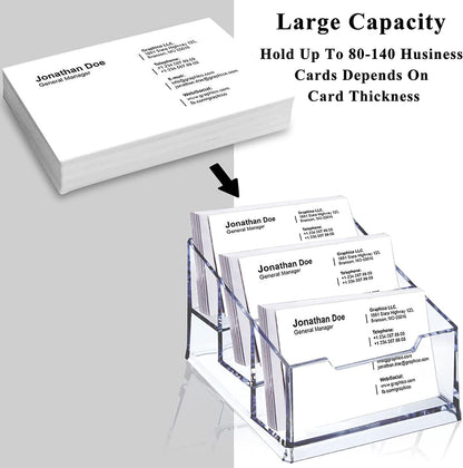 3 Pack Clear Acrylic Business Card Holder,3 Tier Premium Acrylic Clear Business Card Holder Stand for Desk Fits 150 Business Cards