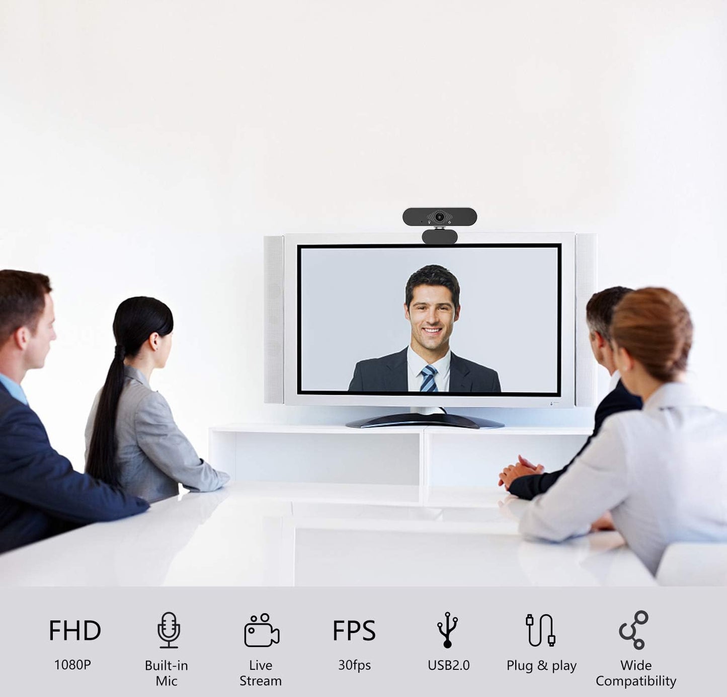 Webcam 1080P HD with Microphone & Privacy Cover, USB Web Cam with Live Streaming HD Video for Mac, PC, Computer and Laptop, Wide Angle Lens 1080P Web Camera with 360 Degree Flexible Mount