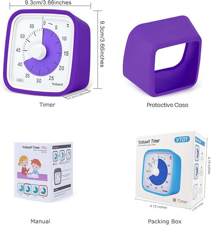 Yunbaoit Upgraded Visual Timer with Protective Case, 60 Minute Silent Countdown Timer for Kids and Adults Clock Time Management Tool(Purple)