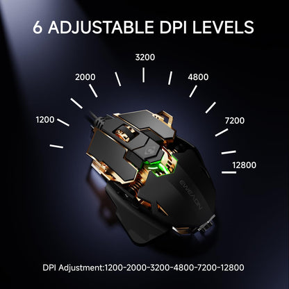 EWEADN G5 Wired Gaming Mouse, Ergonomic RGB Computer Mouse, 12800 Adjustable DPI, 9 Programmable Macro Buttons with Rapid Fire Key Compatible for PC/Laptop/Windows- Black&Gold