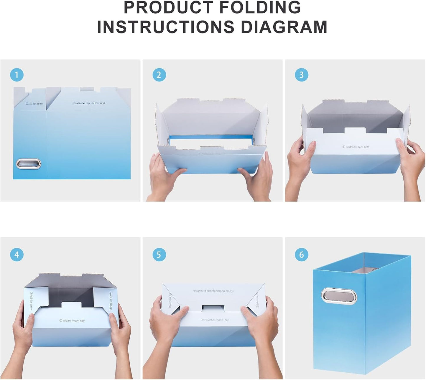 Oterri File Organizer, 2 Packs Small Storage Box, Cardboard File Folder Organizer, Collapsible File Box for Hanging File Folders Letter Size, Portable Filing Organizer (Gradient Light Blue)