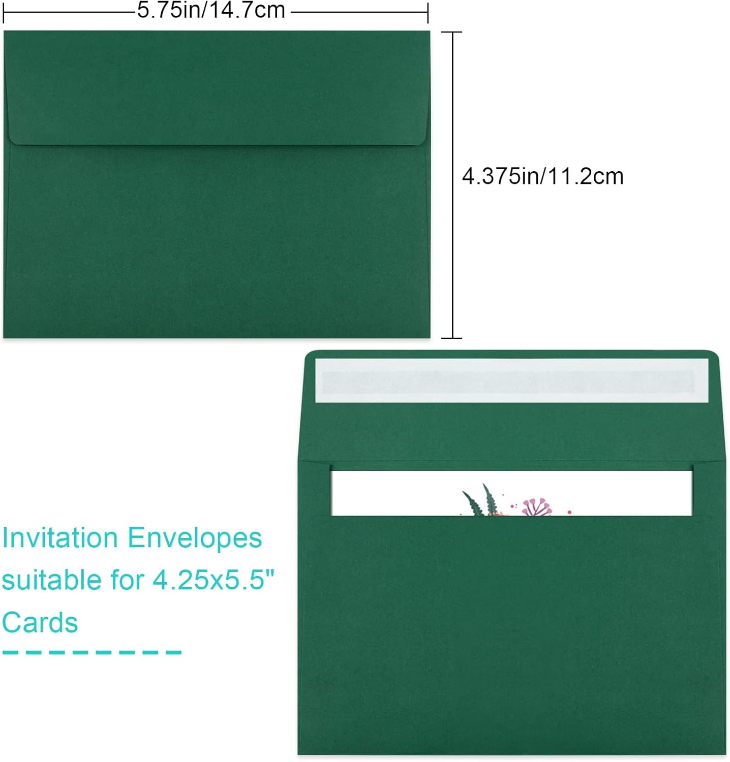 70 Pack A2 Dark Green Envelopes - Self Seal for Photos, Invitations, Greeting Cards & 4.5x5.5 Cards