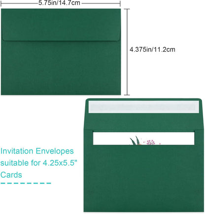 70 Pack A2 Dark Green Envelopes - Self Seal for Photos, Invitations, Greeting Cards & 4.5x5.5 Cards