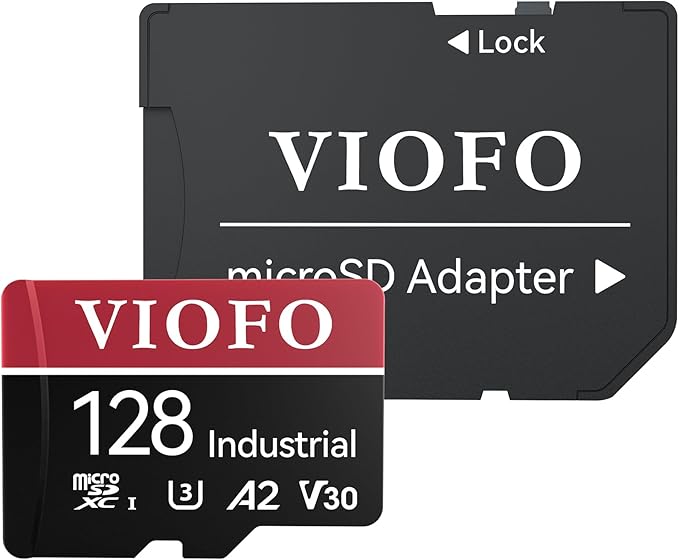 VIOFO 128GB Industrial Grade microSD Card, U3 A2 V30 High Speed Memory Card with Adapter, Support Ultra HD 4K Video Recording