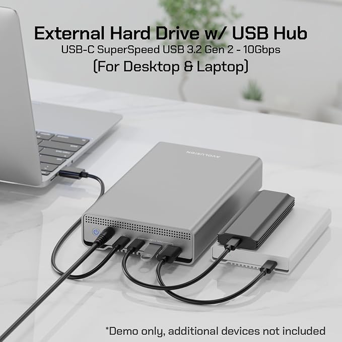 Avolusion PRO-G1 Series 14TB USB 3.2 Gen 2 (10Gbps) USB-C External Hard Drive w/USB HUB for Windows or MacOS Desktop PC/Laptop (Silver) (Renewed)