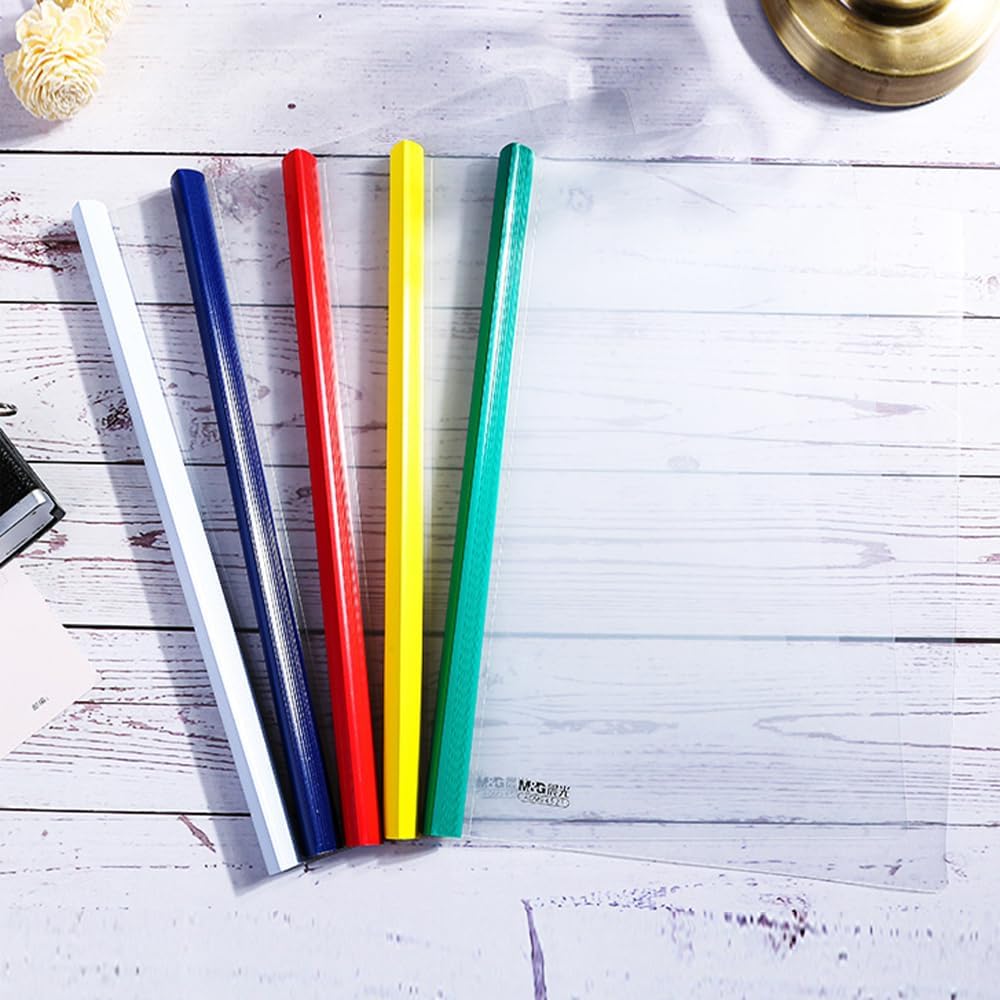 M&G 10 Pack Report Covers with Single Random Colored Sliding Bar, 10mm Clear Report Covers for A4 and Letter Size, 70 Sheet Capacity, Presentation File Folder Document Binder for School Office