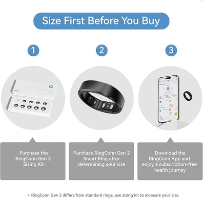 RingConn Gen 2, World’s First Smart Ring with Sleep Apnea Monitoring, No APP Subscription, 12-Day Battery Life, Stress/Heart Rate/Women's Health Tracker, Android & iOS Compatible (Black, Size 10)