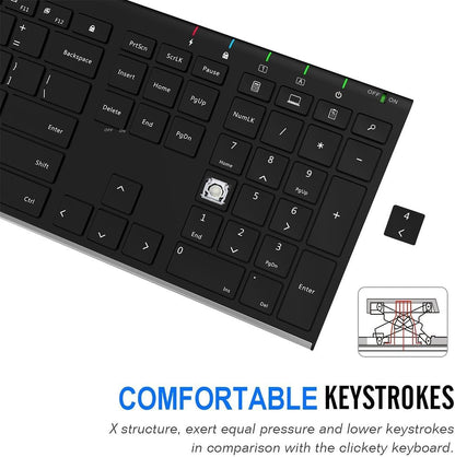 Arteck 2.4G Wireless Keyboard Stainless Steel Ultra Slim Full Size Keyboard with Numeric Keypad for Computer/Desktop/PC/Laptop/Surface/Smart TV and Windows 10/8/ 7 Built in Rechargeable Battery
