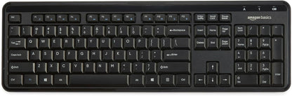 Amazon Basics 2.4GHz Wireless Keyboard and Mouse Combo, Quiet and Compact US Layout, Unifying USB Receiver, Black