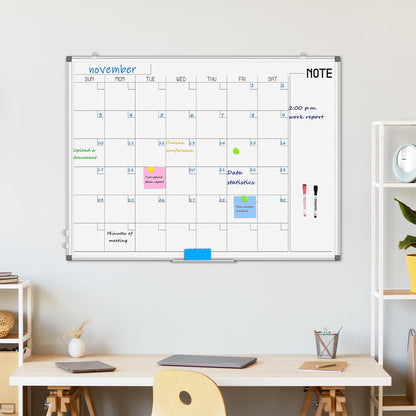 WALGLASS Dry Erase Calendar Whiteboard, 48" x 36" Monthly Large Dry Erase Calendar for Wall, Double-Sided Hanging White Board with Silver Aluminum Frame for Home, School, Office, Kitchen