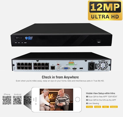 GW Security 16 Channel 12MP NVR 4K Security Camera System with 12 x 8MP PoE Spotlight Color Night Vision Outdoor/Indoor Microphone Bullet Cameras, Smart AI Human/Vehicle Detection