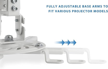 Mount-IT! Projector Ceiling Mount [30 lbs Capacity] Universal Bracket | 360 Full Motion with Tilt and Swivel Rotate | Adjustable Pole Height from 21-34.5 Inches, Extendable Arms (White | Long)