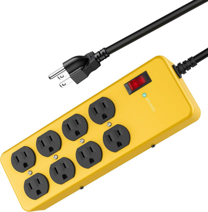 Heavy Duty Power Strip,Industrial Heavy Metal Case Surge Protector,8 AC Outlets,15Amp,2700 Joules,Protected' Indicator,14 Gauge Cord (Yellow, 6FT Length)