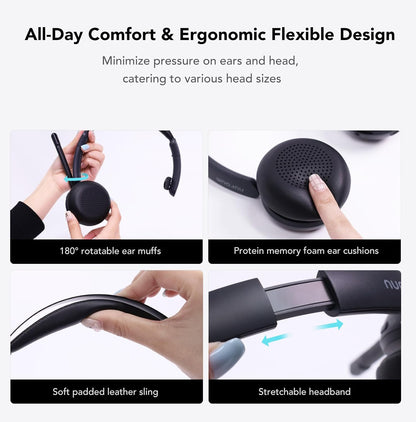 NUROUM Wireless Headset with Mic for Work, Trucker Bluetooth Headset with Noise Cancelling Microphones, Single Ear, Multi-Point/Mute, 45H Playback for Call Center/Work from Home/Office HP31SN