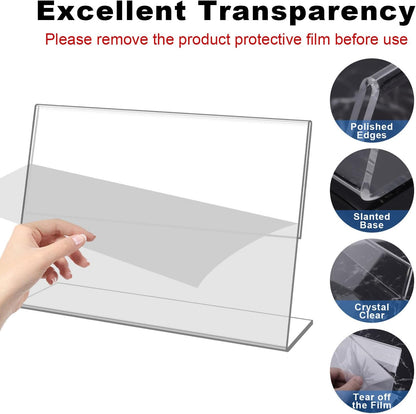 8 pack Acrylic Sign Holder 4 x 6 Inches,Clear Plastic Sign Holder Paper Photo Display，Menu Tabletop Stand，Clear Acrylic Picture Frame，Flyer Holder（Horizontal）