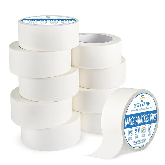 GEYYANG White Masking Tape Bulk 10 Pack, 2 inch White Painters Tape for Painting, Crafts, Home & Office, Multi-Surface Adhesive Artist Tape (1.88inch x 55yards x 10 Rolls)