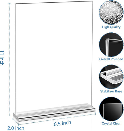 EHWINE 6 Pack Acrylic Sign Holders - 8.5 x 11, Double-Sided Stand Up Table Top Sign Holders, Clear Acrylic Picture Frame Menu Flyer Paper Display Stand for Office Business Store Wedding Party
