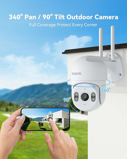 blurams 2K Security Camera Outdoor, 360° PTZ Outside Cameras for Home Security, Color Night Vision, Motion Tracking, Two-Way Audio, IP66, 2.4GHz Camera with 64GB SD Card, Compatible with Alexa