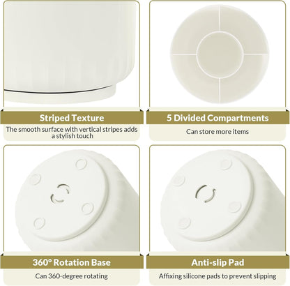 SKYDUE 360 Degree Rotating Desk Organizer, Small Dual-Purpose Pencil Pen Holder for Desk, Rotating Pencil Cup with 5 Slots, Office Supplies, Desk Decor for Office, School, Home