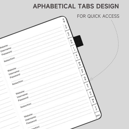 Password Book with Alphabetical Tabs – Hardcover Internet Address & Password Organizer – Password Keeper Notebook for Computer & Website – 7 x 10" Log-in Password Journal w/Thick Paper (Black)