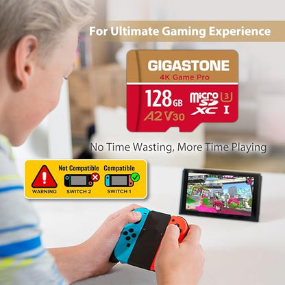 【for Switch 1 Only】 GIGASTONE 128GB Micro SD Card 2-Pack, 4K Game Pro, MicroSDXC Memory Card for Gaming Console, Security Camera, up to 100/50MB/s, UHS-I U3 A2 V30 C10【5-Years Data Recovery】