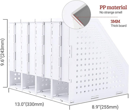 SAYEEC Collapsible Magazine Holder Plastic Desktop 4 Compartment File Desk Magazine Organizer Vertical File Divider Sorter Storage Document Organizer for Office Home School Gray