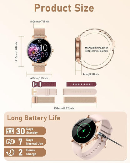 Smart Watch for Women, Answer/Make Call,1.27'' Touchscreen, 120+ Sports Modes Fitness Tracker, 24H Heart Rate/SpO2/Sleep/Menstrual Cycle/IP68 Fitness Watch for Android iOS, 4 Straps (Rose Gold)