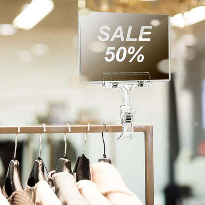 60 Pieces Rotating Clip on Sign Holder Plastic Merchandise Retail Display Sign Clip Holder with Clamp Pop Swivel Rack Card Sign Business Store Price Tags Sign Holder