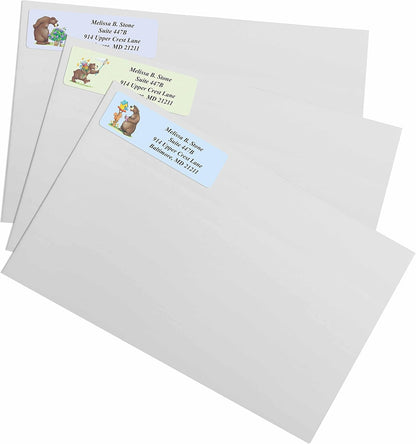 Bears Designer Assorted Rolled Address Labels with Elegant Plastic Dispenser