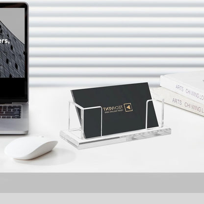 Weiai Acrylic Business Card Holder Stand for Desk, 2 Pieces Modern Clear Base Business Card Organizer Display
