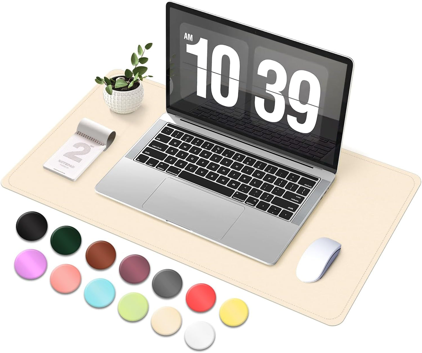 Desk Pad Protector, Leather & Suede Desk Mat, Non-Slip Desk Pad Mat, Large Mouse Pad, Waterproof Desk Blotter Mat, Desk Cover for Office, Home (Beige, 23.6" x 13.7")