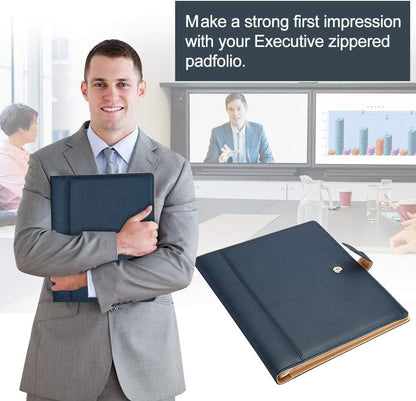 A4 Leather Padfolio with 3 Ring Portfolio Binder with Clipboard Padfolio for Women Men Professional Office Three Binders Organizer with Calculator Planner Portfolio Executive Closure Notebook Folder