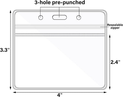Happy Trees Badge Holder Horizontal ID Card Protector, Name Tag Badge Holders with Resealable Zip, Clear PVC Plastic Sleeves, Pass Case Credential Pouch for Office, School (8 Pack)
