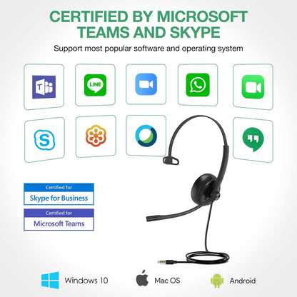 Yealink UH34 Wired Headset with Mic, 3.5mm Mono Headphones Noise Canceling Microphones,Teams Certified Work Office Headset for Computer PC Mac Laptop Tablet Smartphone