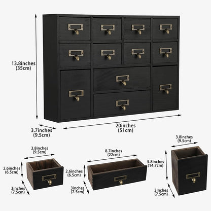 12 Drawers Apothecary Cabinet with Drawers Tabletop Apothecary Drawers Library Card Catalog Cabinet Medicine Cabinets Wood Desk Organizer Wooden Storage Box (Black)