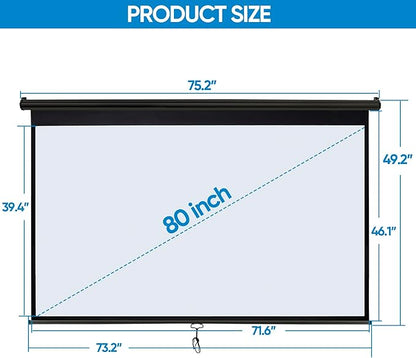 SUPER DEAL 80'' 16:9 HD Projection Screen Foldable Anti-Crease Portable Projector Movie Screen Manual Pull Down for Home Theater Presentation Education Outdoor Indoor Public Display, Black