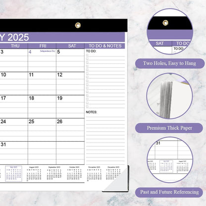 2025-2026 Desk Calendar - 18 Months Calendar from July 2025 - December 2026, Desk Calendar 2025-2026 with to-do List, 12" x 17", Purple