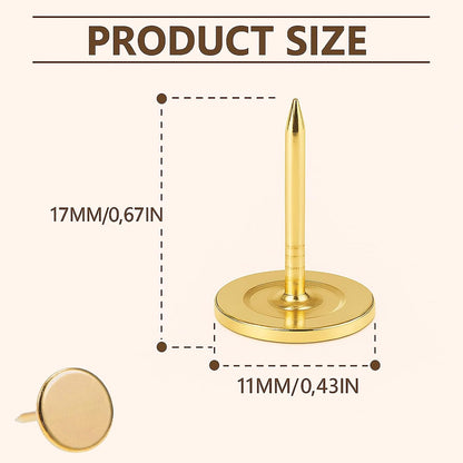 Golden Thumb Tacks, Multipurpose Upholstery Nails, Decorative Nail Heads, and Wall Tacks for Secure Fixing & DIY Projects, 100Pcs