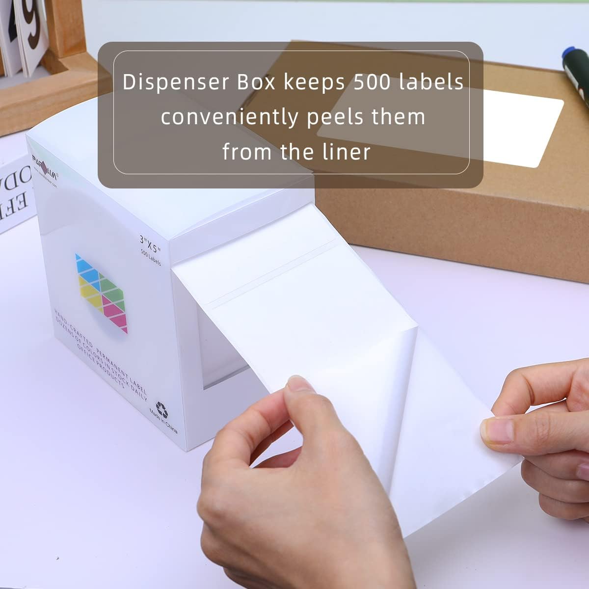 PARLAIM 3" x 5" Rectangle Adhesive Color Code Stickers,500 per Dispenser Box Roll Square Label Inventory Stickers (White)