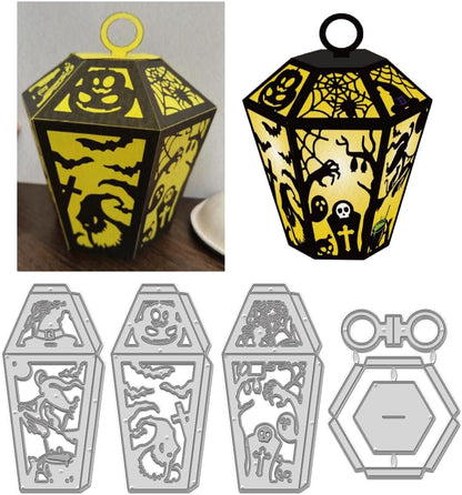 GLOBLELAND 3D Halloween Lantern Cutting Dies for Card Making Witch Spider Bat Black Cat Cut Die for DIY Scrapbooking Journal Embossing Paper Craft Decor