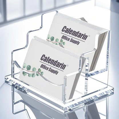 Acrylic Business Card Holder for Desk, Clear Business Name Card Display Card Organizer, Morden Desk Accessory Supply for Office, Horizontal, 2-Slot