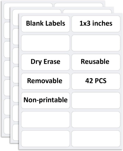 SVNOOC Multi-Use Label Stickers Small Sticky Notes, White Reusable Dry Erase Labels for Kids School Office Home Kitchen All Purpose Use Tags 42PCS (1x3 inches)