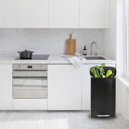 PayLessHere Stainless Steel Trash Can with Lid - Removable Inner Bucket, Foot Pedal Soft Close for Office, Home, Kitchen Garbage Bin (Black, 13 G)